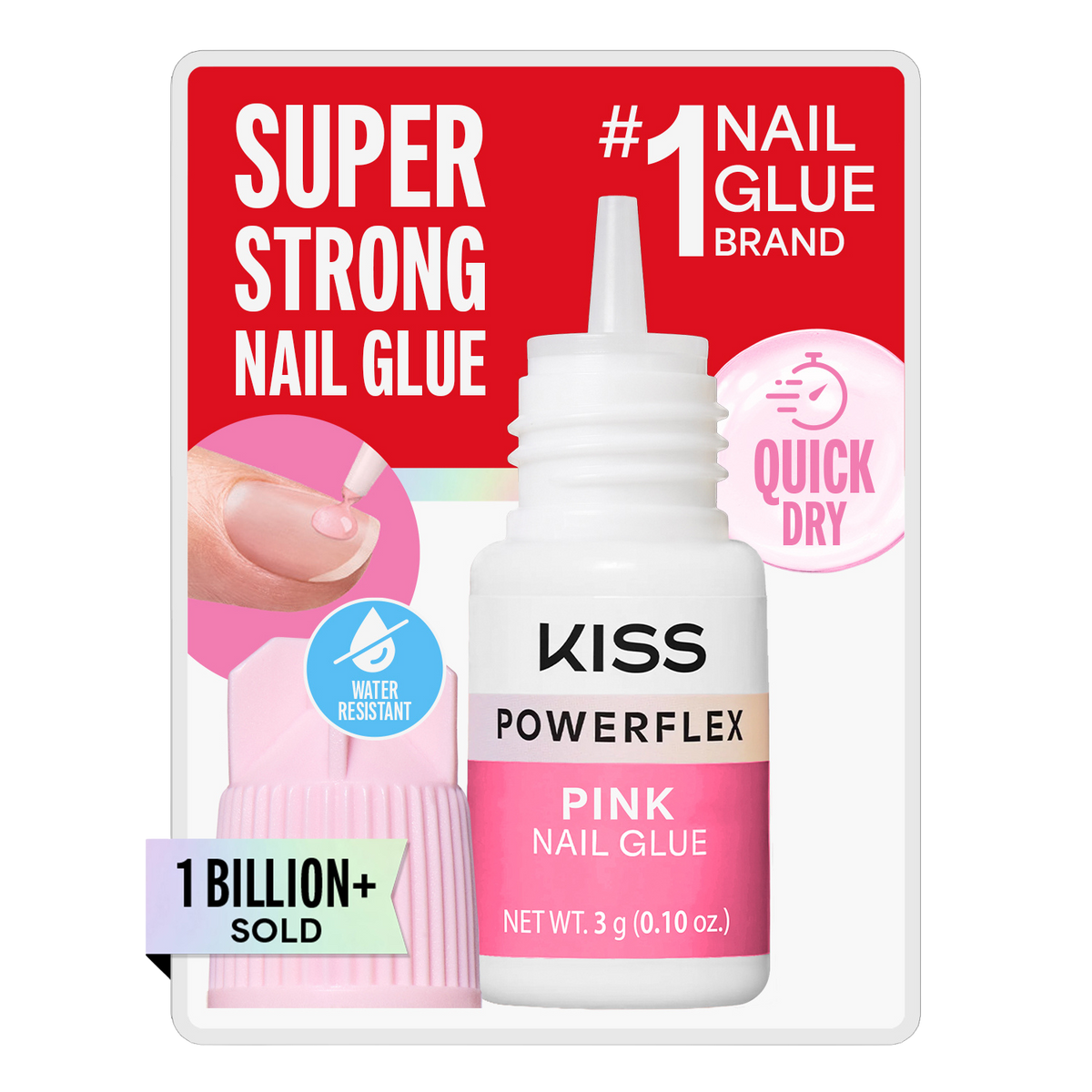 Kiss PowerFlex Pink Fake Nail Glue - 0.10 oz. | Nail Adhesive, Press-On Glue, Pink Tint, Strong Hold