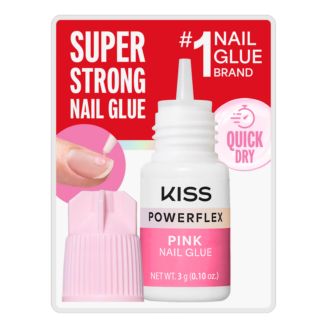 Kiss PowerFlex Pink Fake Nail Glue - 0.10 oz. | Nail Adhesive, Press-On Glue, Pink Tint, Strong Hold