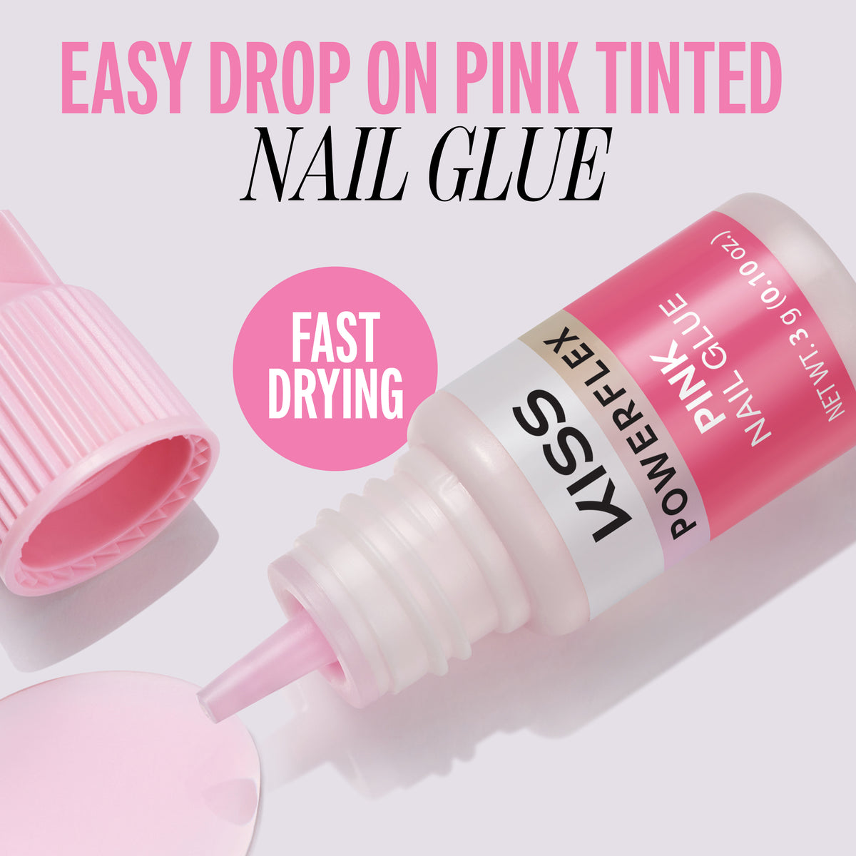 Kiss PowerFlex Pink Fake Nail Glue - 0.10 oz. | Nail Adhesive, Press-On Glue, Pink Tint, Strong Hold