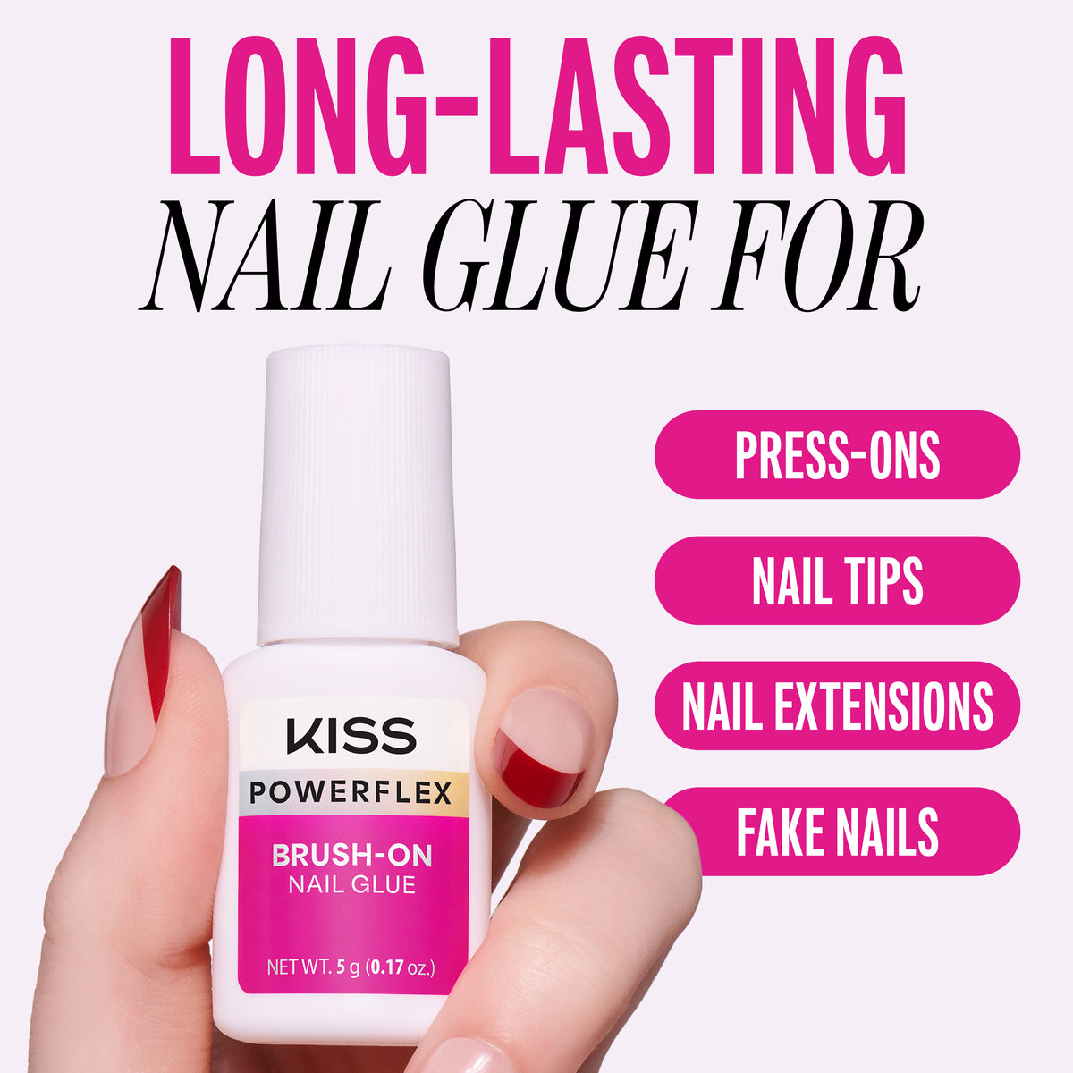 Kiss PowerFlex Brush-On Fake Nail Glue - 0.17 oz. | Nail Adhesive, Press-On Glue, Applies Like Polish, Lasting Wear