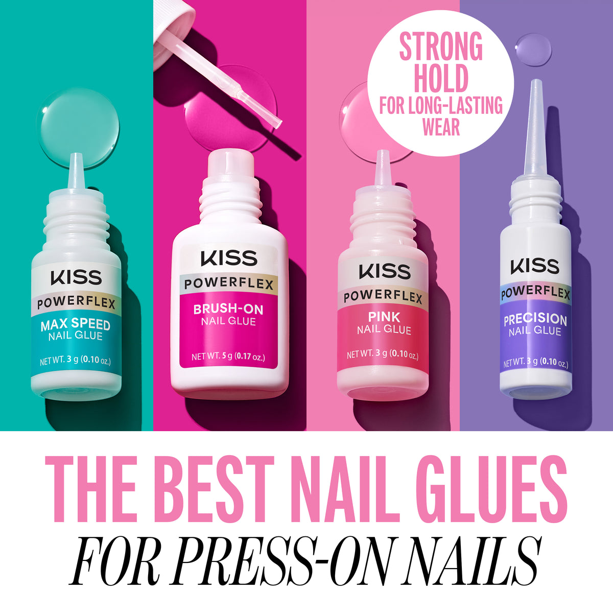 Kiss PowerFlex Pink Fake Nail Glue - 0.10 oz. | Nail Adhesive, Press-On Glue, Pink Tint, Strong Hold