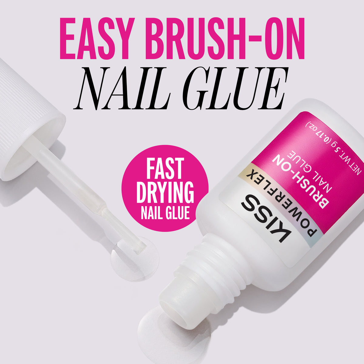 Kiss PowerFlex Brush-On Fake Nail Glue - 0.17 oz. | Nail Adhesive, Press-On Glue, Applies Like Polish, Lasting Wear