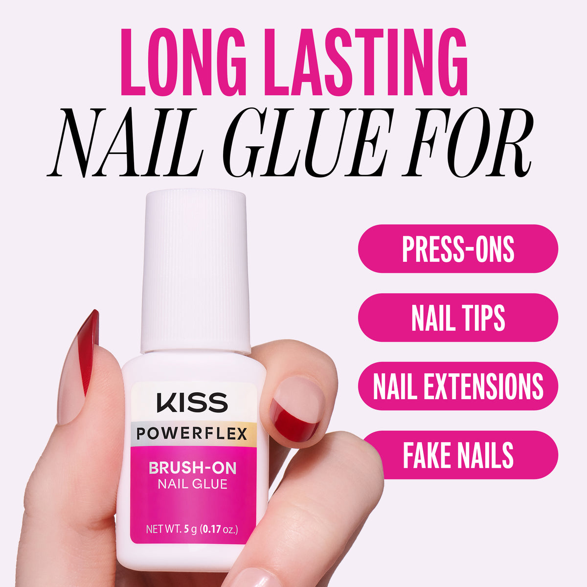 Kiss PowerFlex Brush-On Fake Nail Glue - 0.17 oz. | Nail Adhesive, Press-On Glue, Applies Like Polish, Lasting Wear