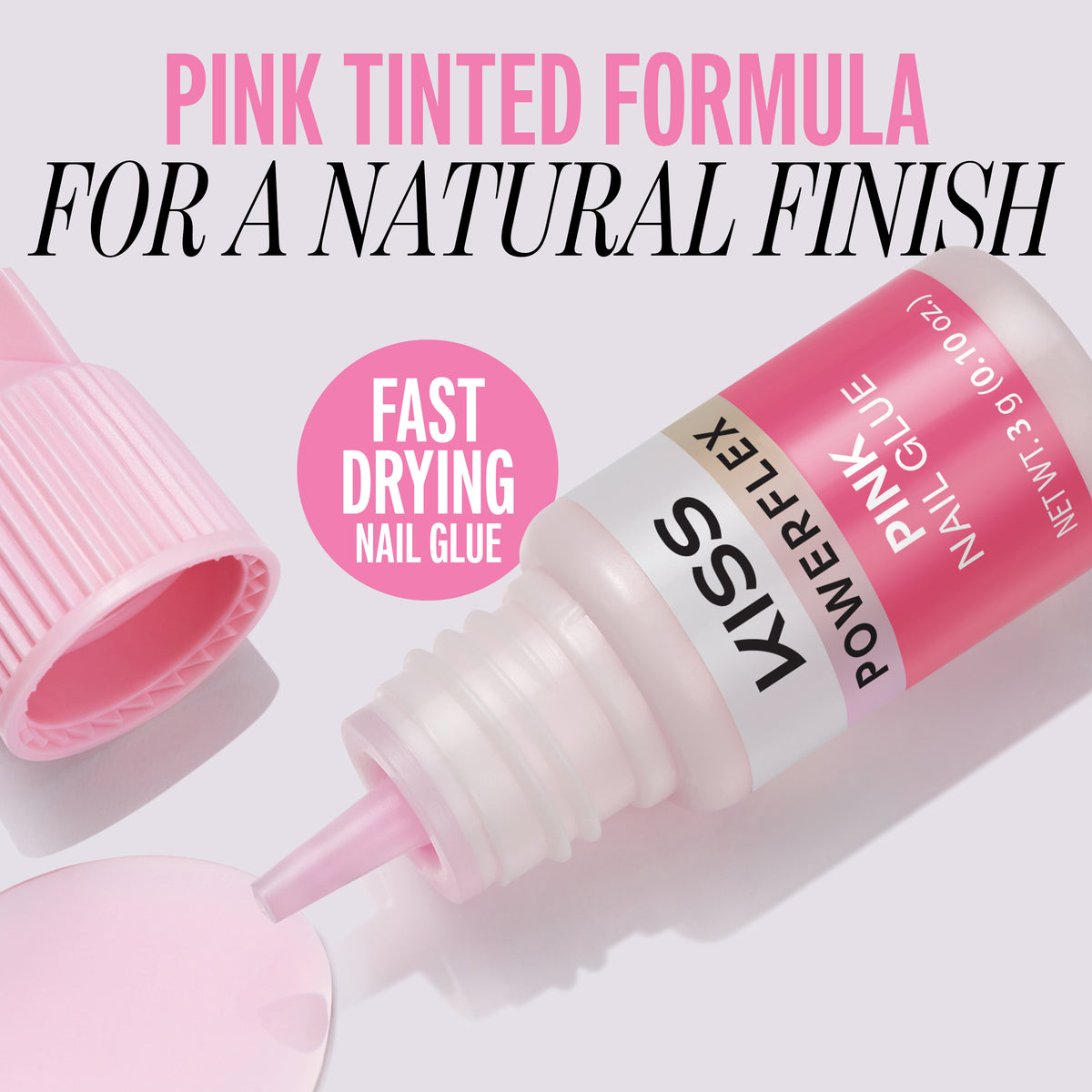 Kiss PowerFlex Pink Fake Nail Glue - 0.10 oz. | Nail Adhesive, Press-On Glue, Pink Tint, Strong Hold
