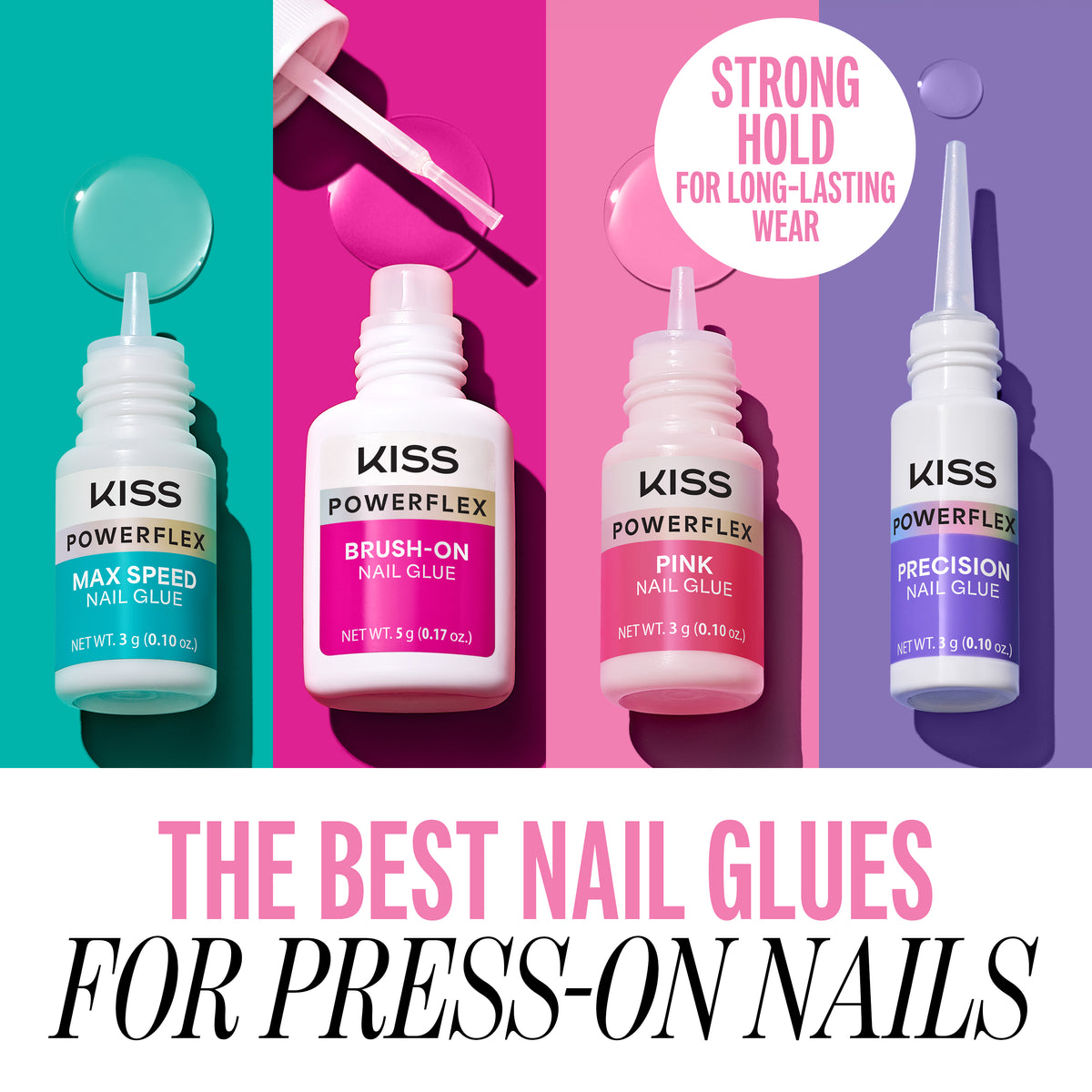 Kiss PowerFlex Pink Fake Nail Glue - 0.10 oz. | Nail Adhesive, Press-On Glue, Pink Tint, Strong Hold