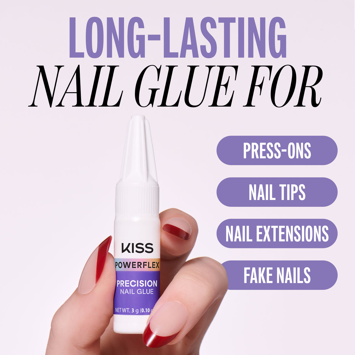 Kiss PowerFlex Precision Fake Nail Glue - 0.10 oz. | Nail Adhesive, Press-On Glue, Precision Nozzle, Ideal for Repairing