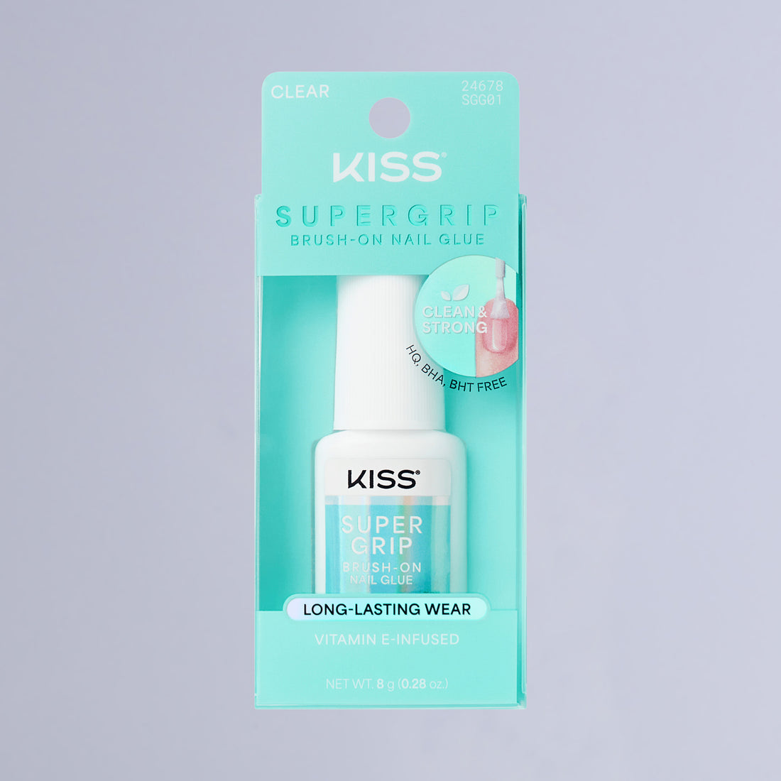 Kiss SuperGrip Brush-On Nail Glue | Nail Adhesive, Press-On Glue, Vitamin E Infused, Long-Lasting Wear, Clean &amp; Strong, 0.28 oz.