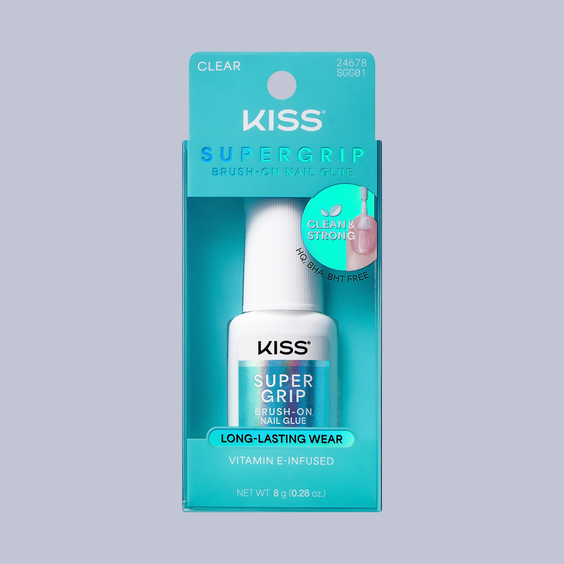 Kiss SuperGrip Brush-On Nail Glue | Nail Adhesive, Press-On Glue, Vitamin E Infused, Long-Lasting Wear, Clean &amp; Strong, 0.28 oz.