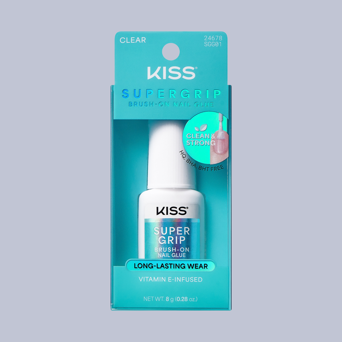 Kiss SuperGrip Brush-On Nail Glue | Nail Adhesive, Press-On Glue, Vitamin E Infused, Long-Lasting Wear, Clean &amp; Strong, 0.28 oz.