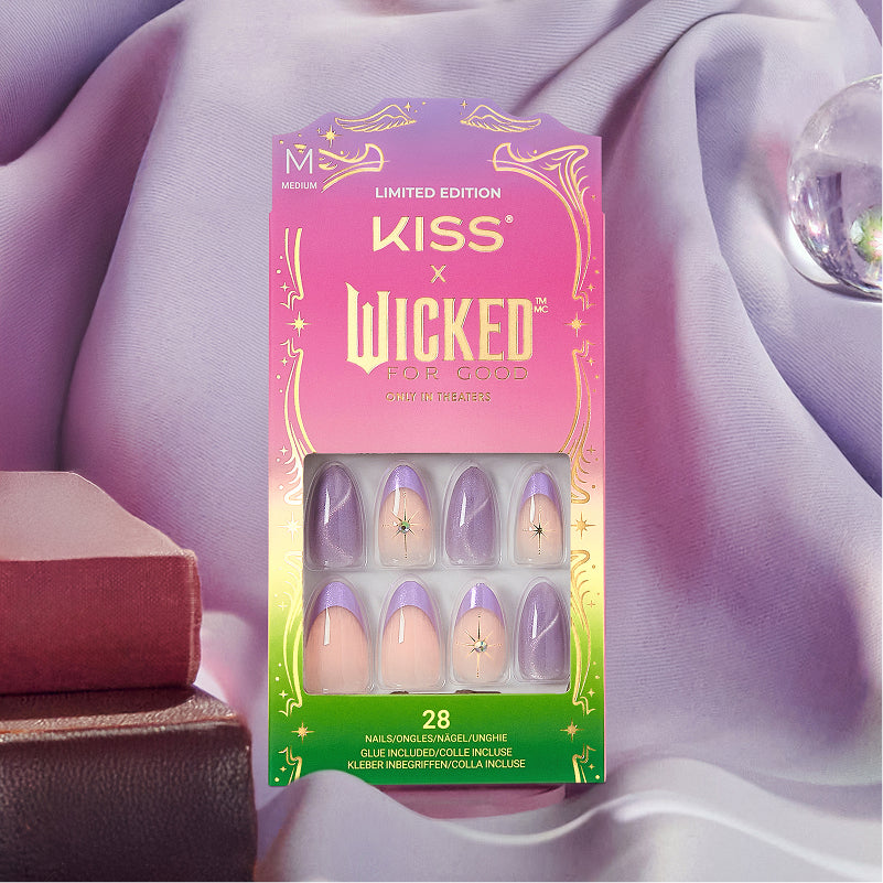 KISS x Wicked Limited Edition press-on nails in purple and nude with star accents