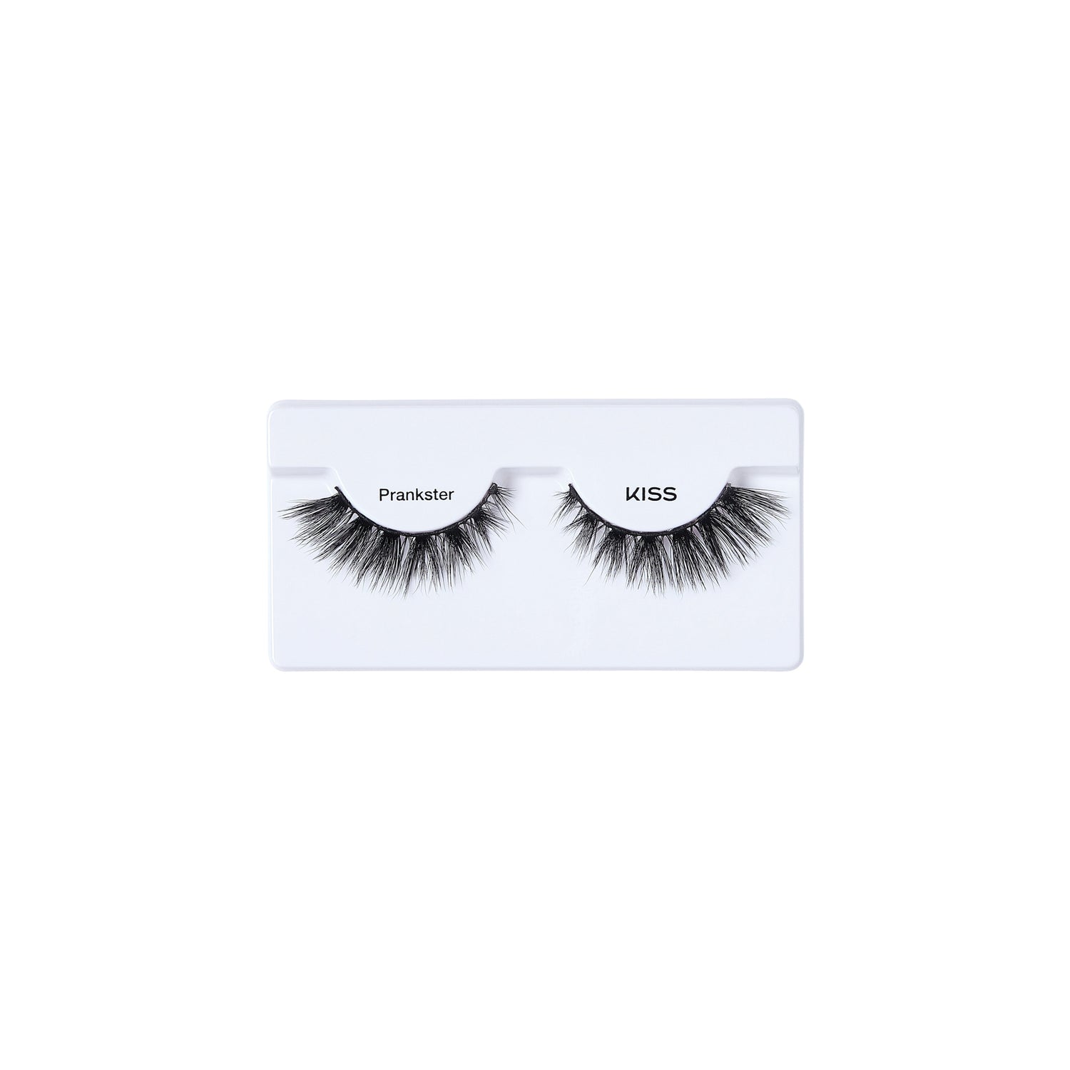 KISS Prankster false eyelashes on white packaging strip