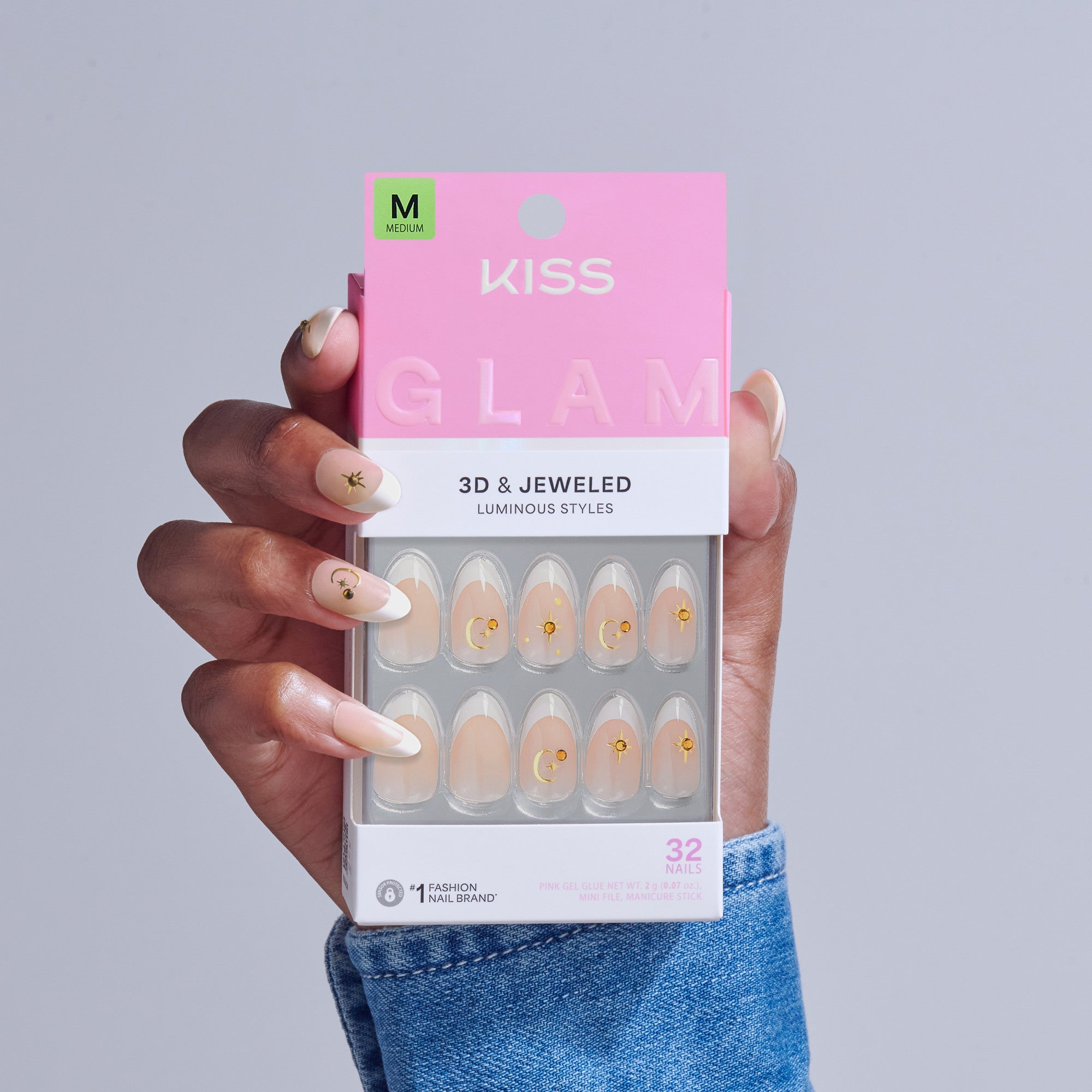 Kiss Glam 3D & Jewel Press On Fake Glue Nails - Zephyr | 3D