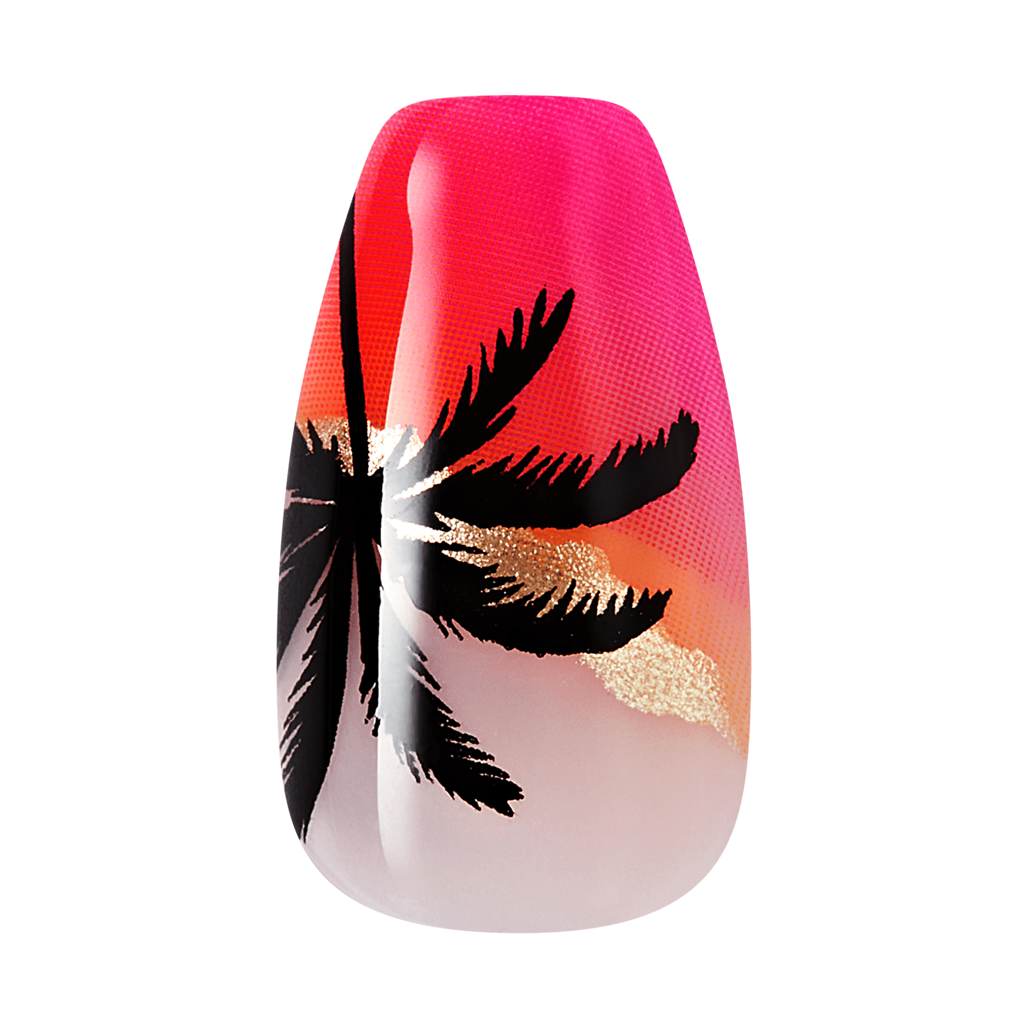 Nail art design with pink, orange, and black colors on a clear background