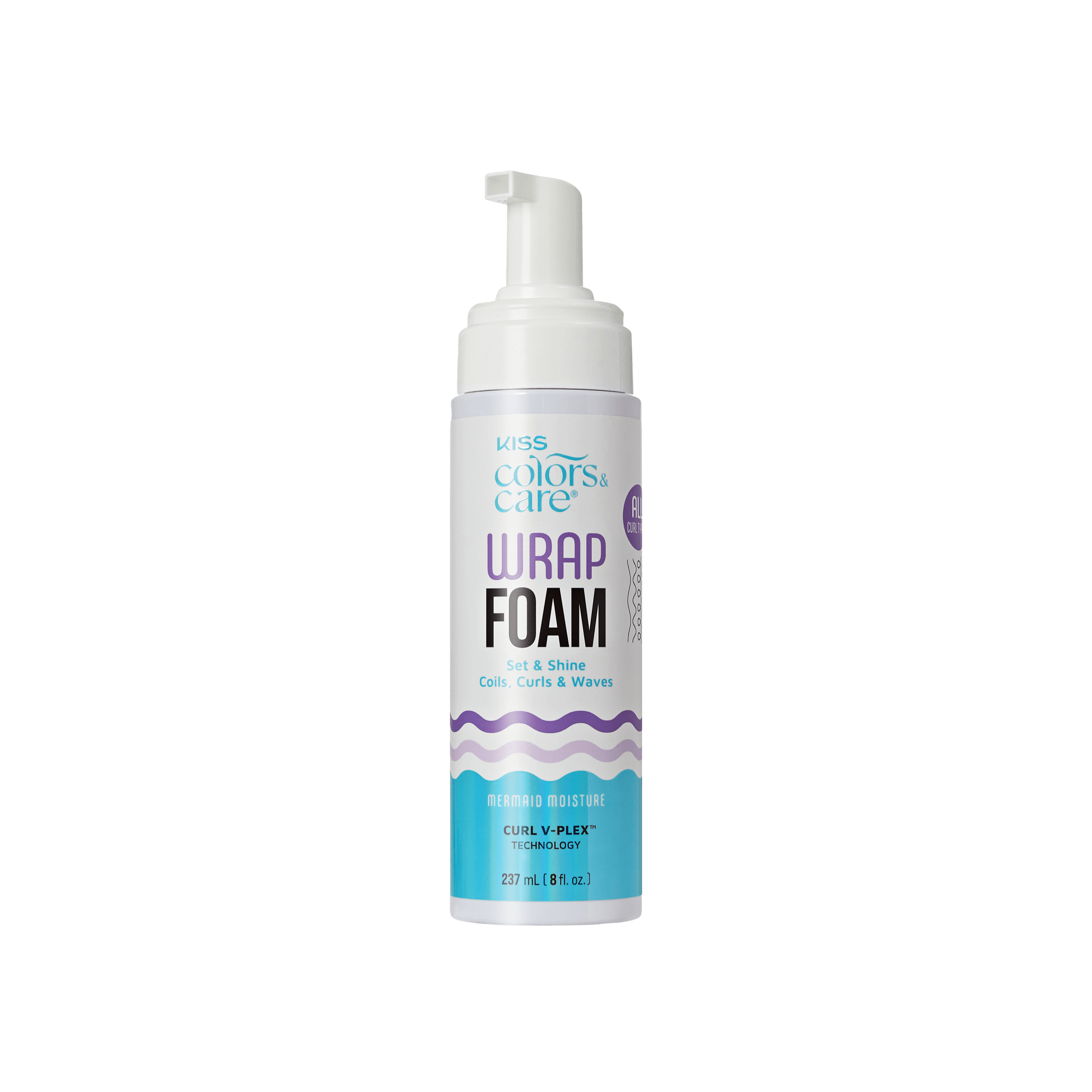 Bottle of Kiss Colors &amp; Care Wrap Foam on a green background
