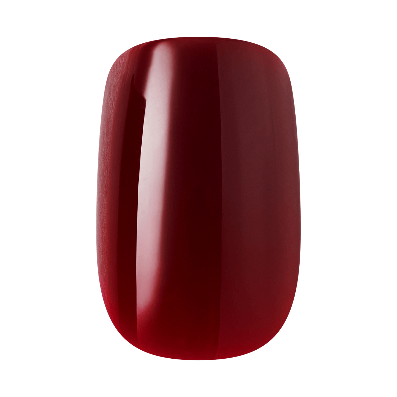 Deep red glossy nail polish swatch on white background