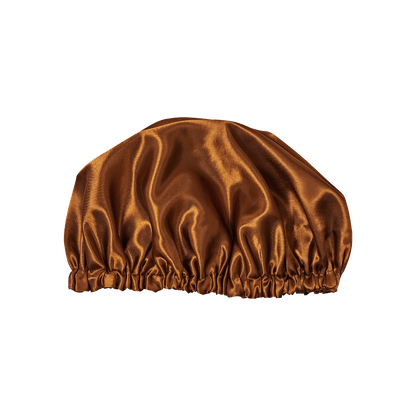Bronze satin shower cap with elastic band