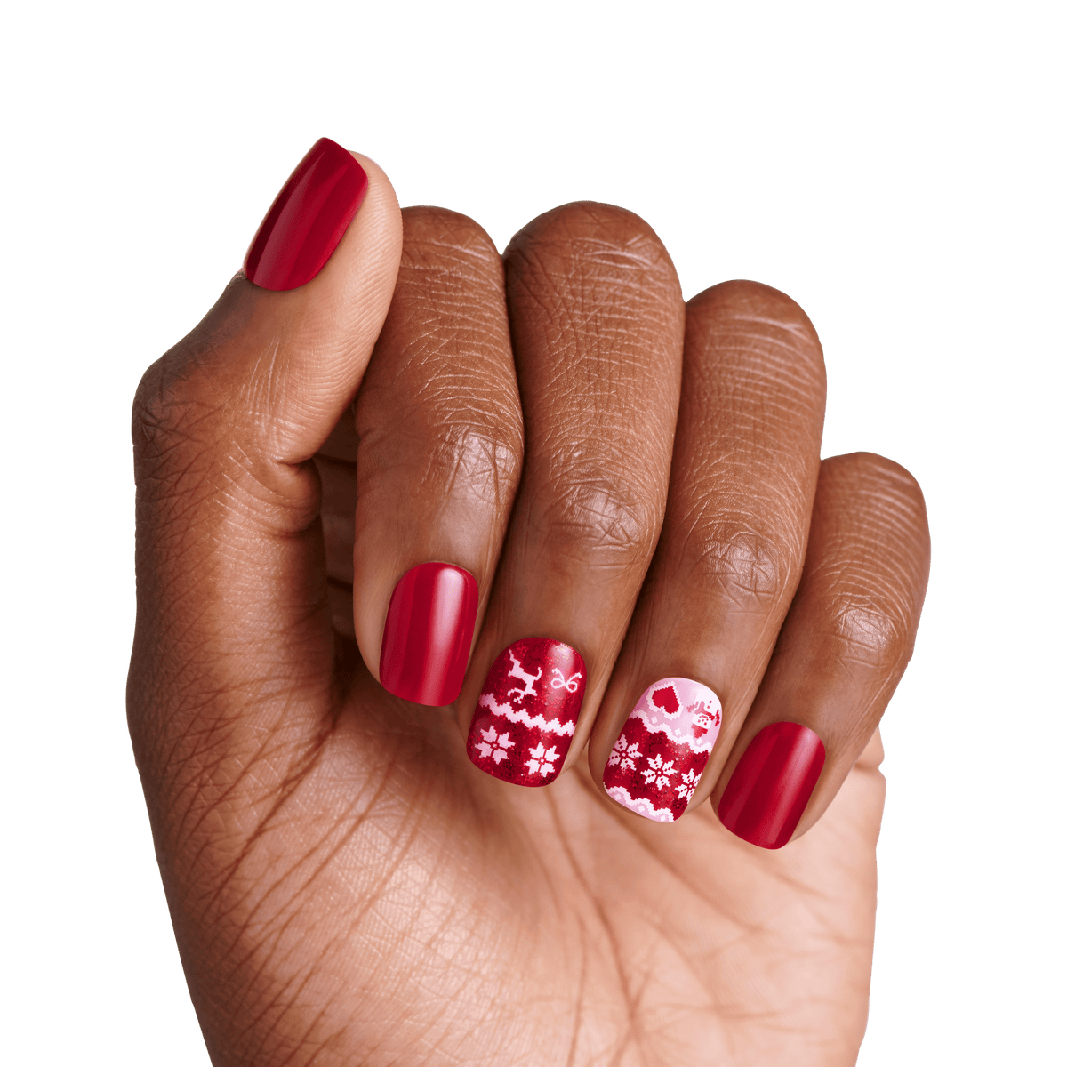 Impress Design Holiday No Glue Fake Press On Nails - Winter Luxe | Design, Red, Short, Squoval, Manicure