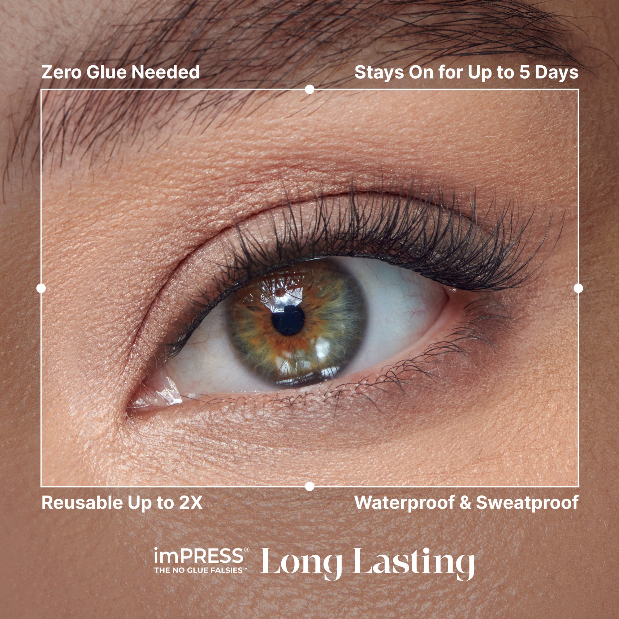 Close-up of an eye with false eyelashes, highlighting features like &