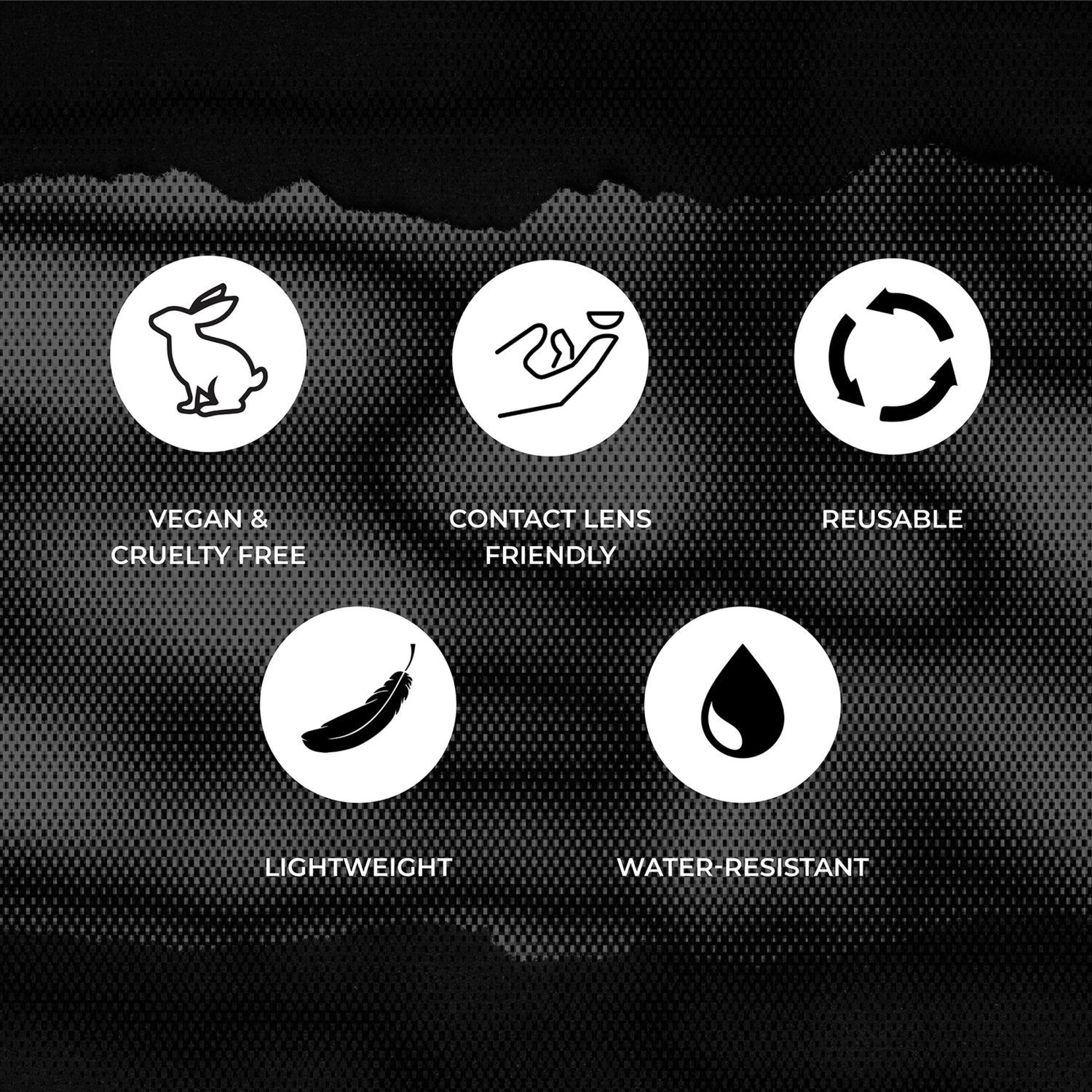5 image icons with text describing 5 key benefits of KISS Rebel lashes in &