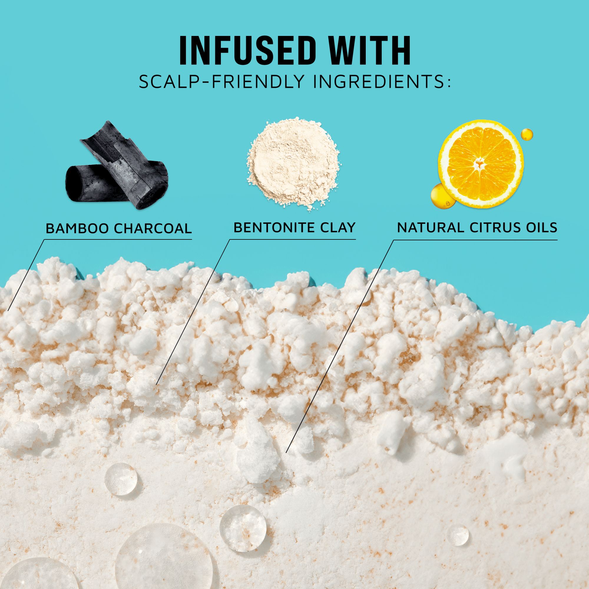Product with ingredients listed on a blue background