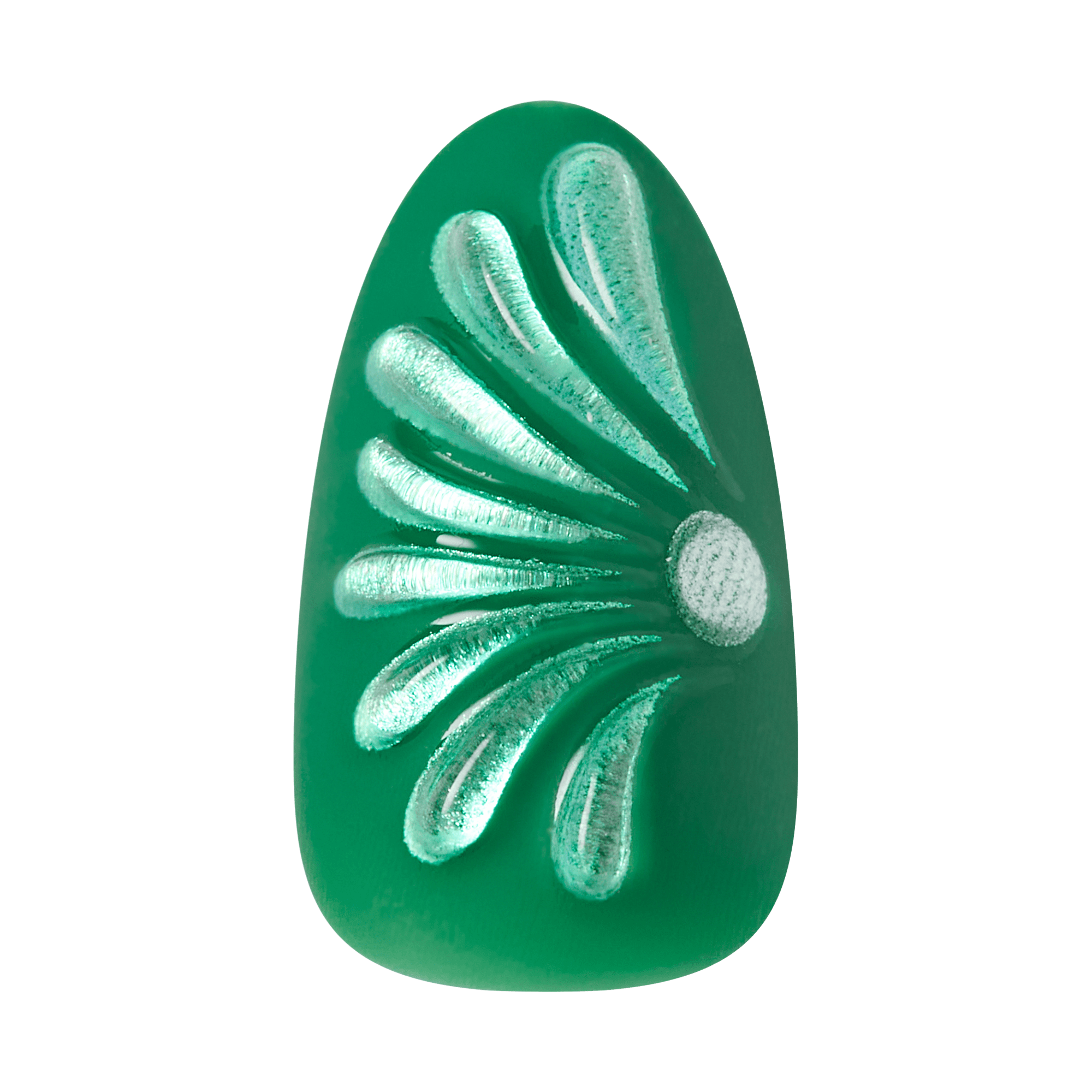 Green decorative stone with floral pattern on a transparent background