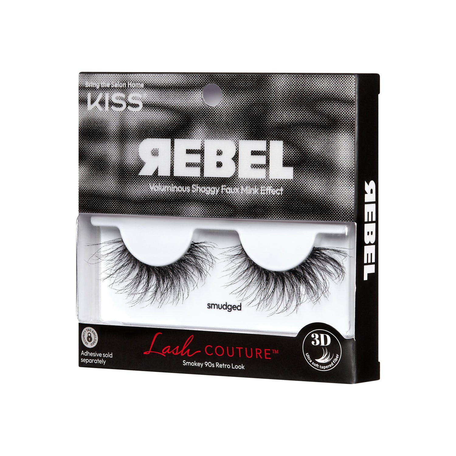 Packaging for KISS Rebel collection lashes in &