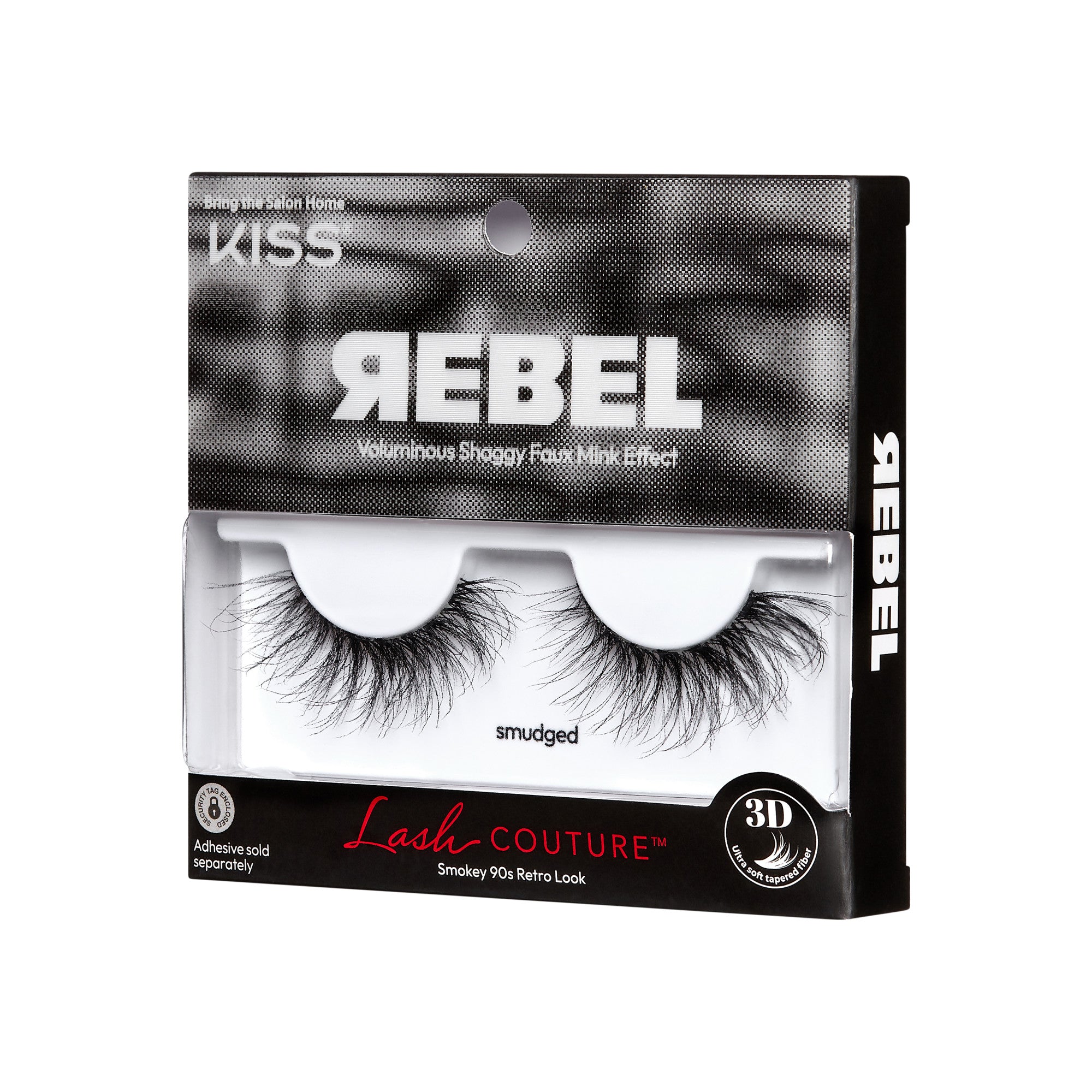 Packaging for KISS Rebel collection lashes in &