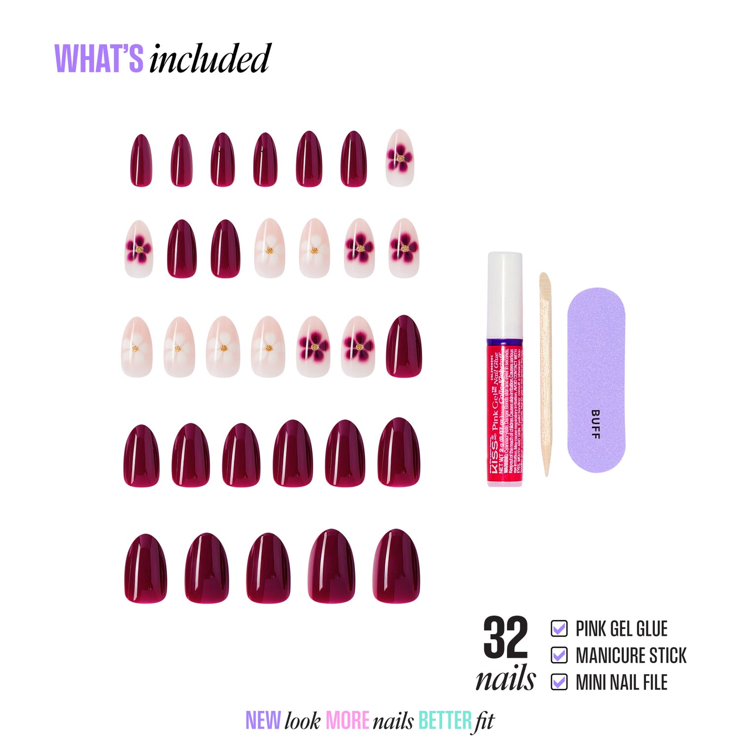 Kiss Core Design Press On Fake Glue Nails - Salted Caramel Crush | Design, Red, Medium, Almond