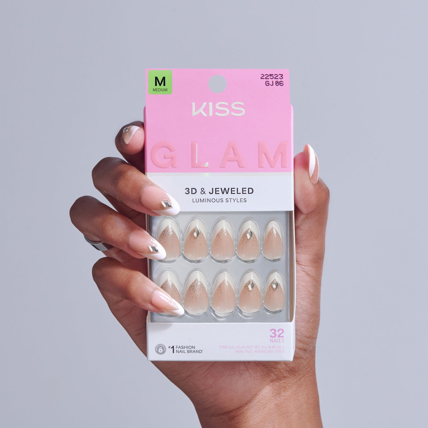 KISS GLAM 3D &amp; Jewel Press On Glue Nails  - Applause