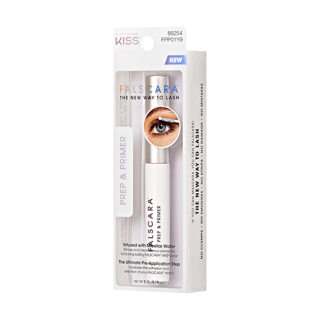 FALSCARA Prep &amp; Primer in white tube with silver cap, in clear packaging highlighting \