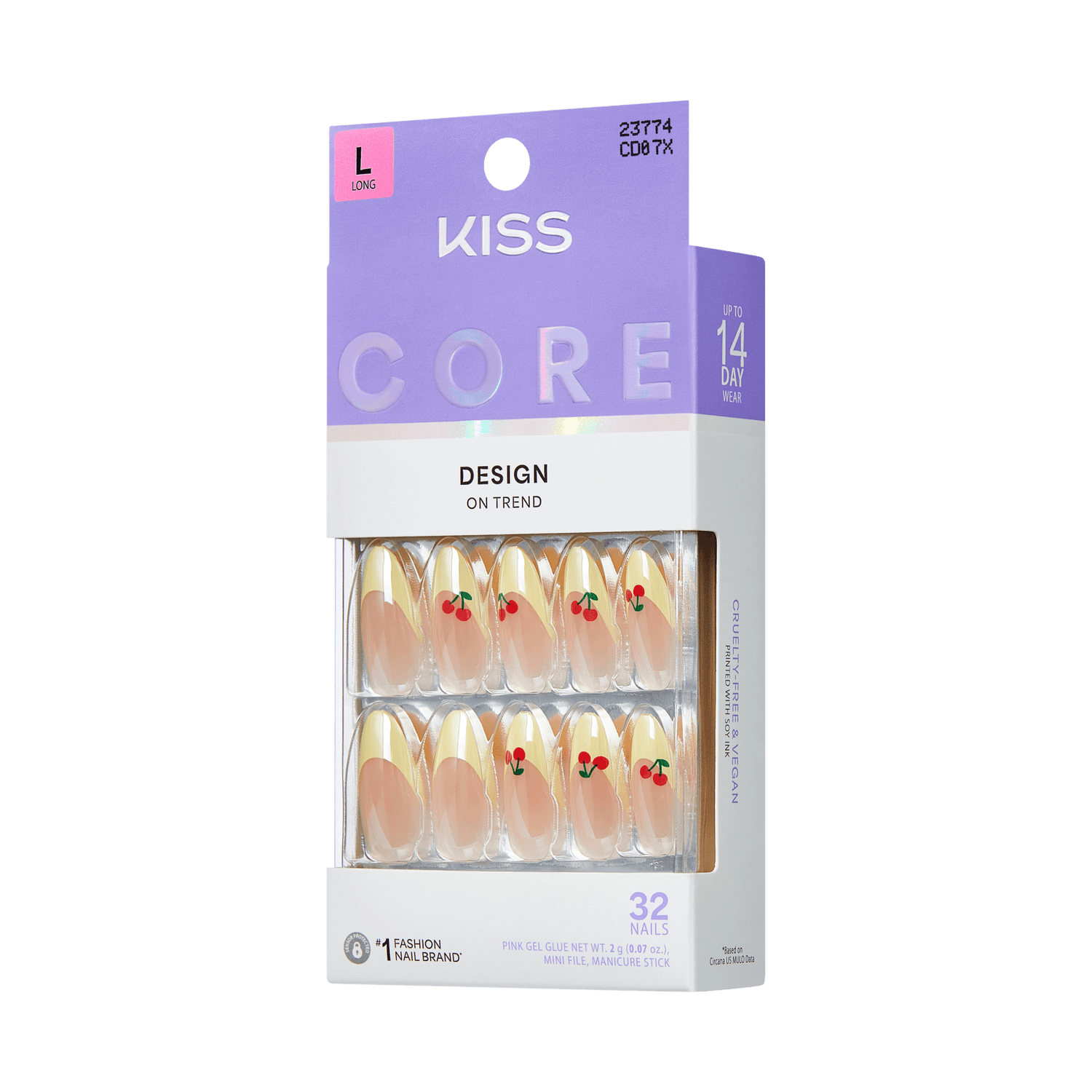 Kiss Core Design Press On Fake Glue Nails - Post Summer | French Design, Yellow, Long, Almond