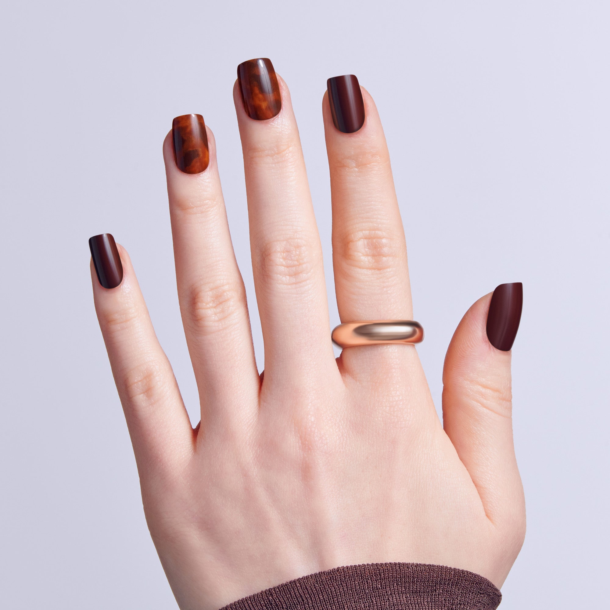 Kiss Core Design Press On Fake Glue Nails - Fallen For You | French Design, Brown, Short, Squoval