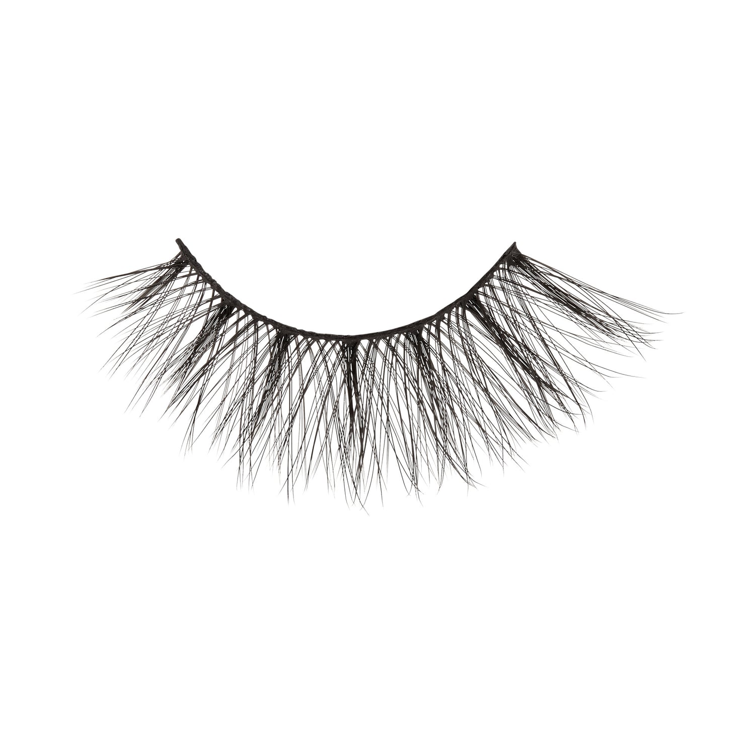 Black false eyelashes with full, dramatic lashes on curved band