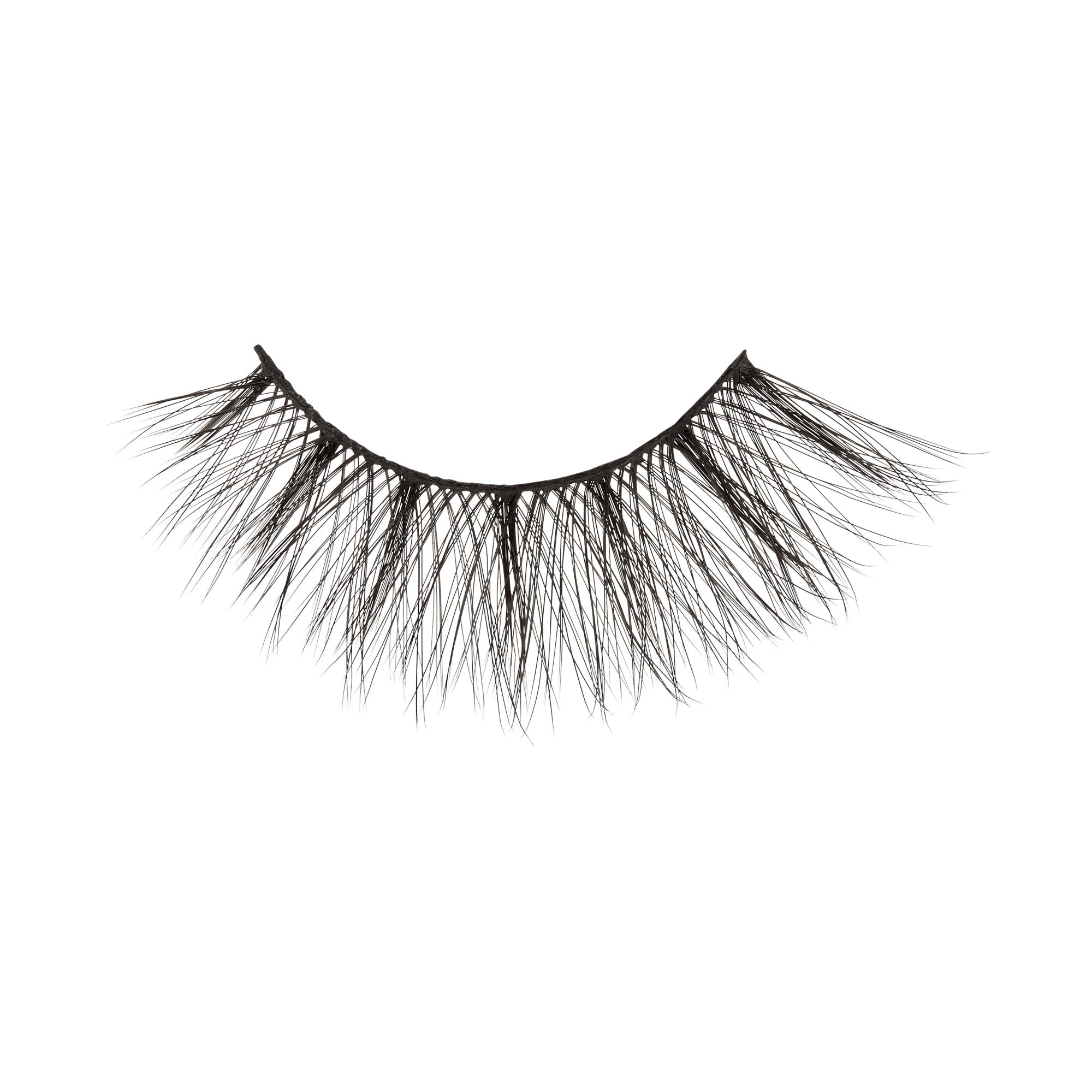 Black false eyelashes with full, dramatic lashes on curved band
