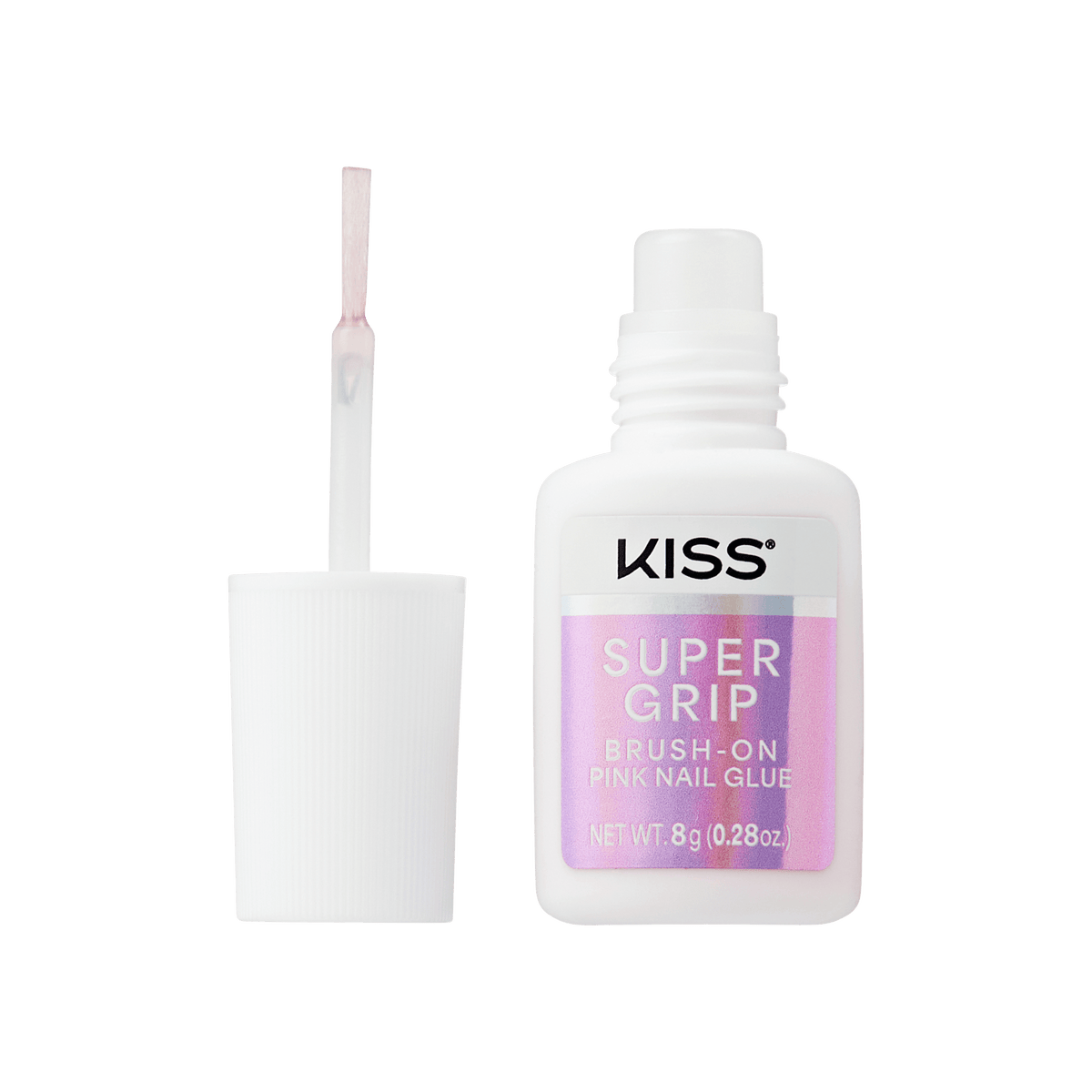 Kiss SuperGrip Brush-On Pink Nail Glue | Nail Adhesive, Press-On Glue, Vitamin E Infused, Long-Lasting Wear, Clean &amp; Strong, Pink Tint, 0.28 oz.