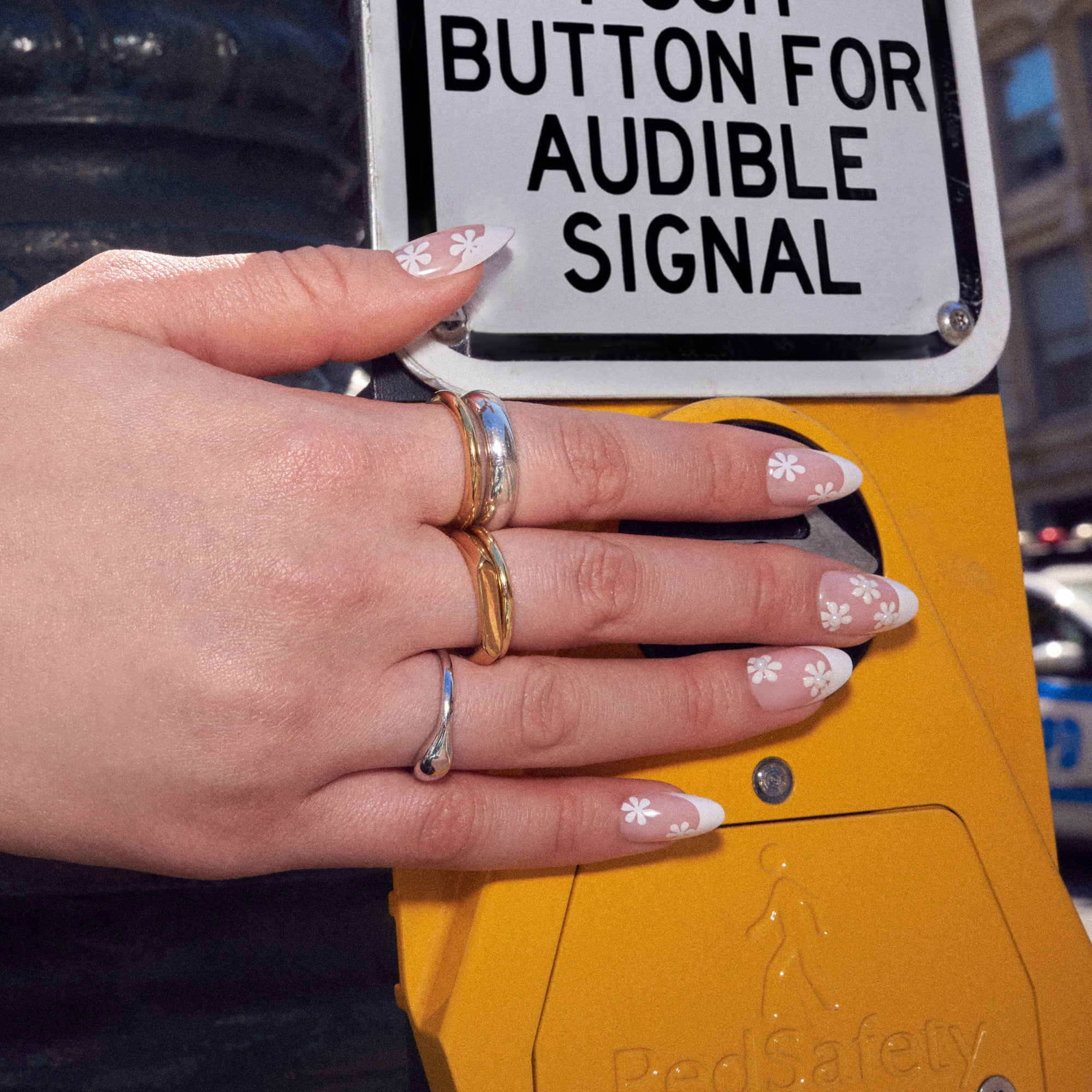 Kiss Glam Jeweled Press On Fake Glue Nails - Crystal Bloom | 3D &amp; Jeweled French Design, White, Medium, Almond
