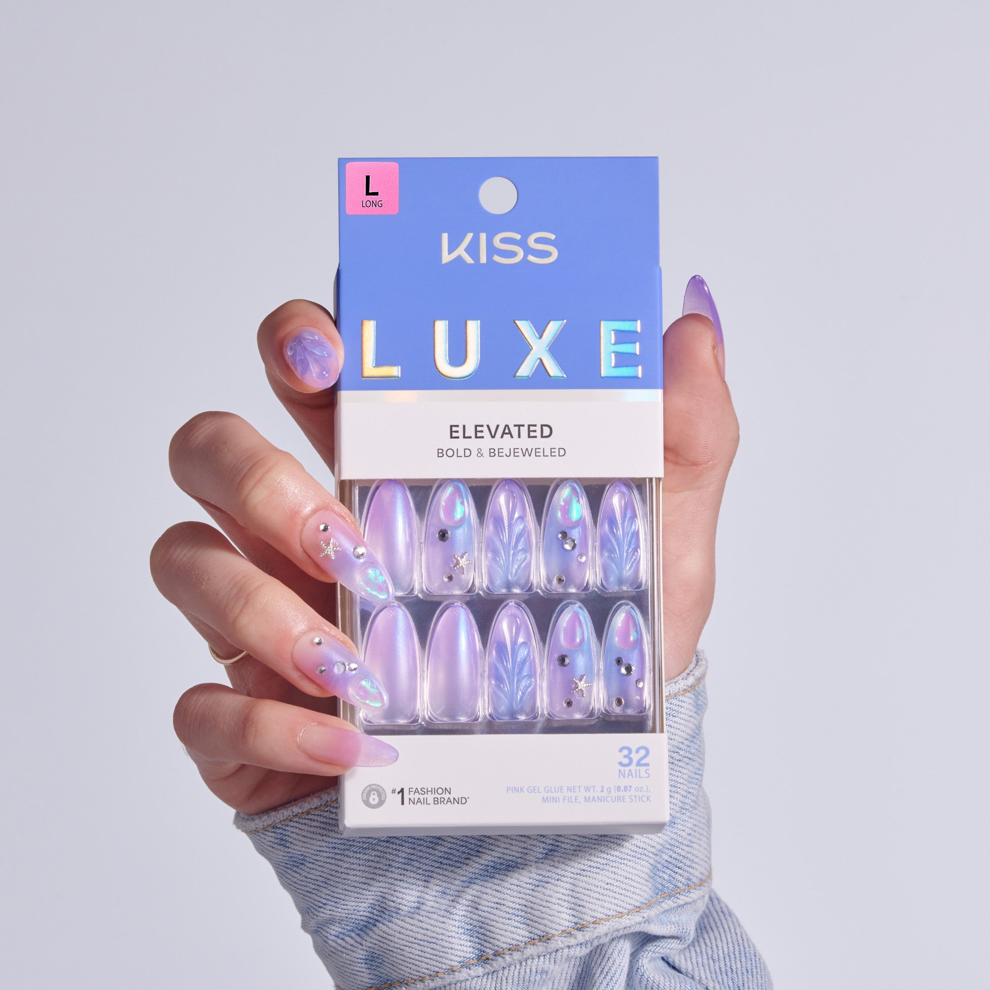 KISS LUXE Press On Glue Nails - Jasmine Skies