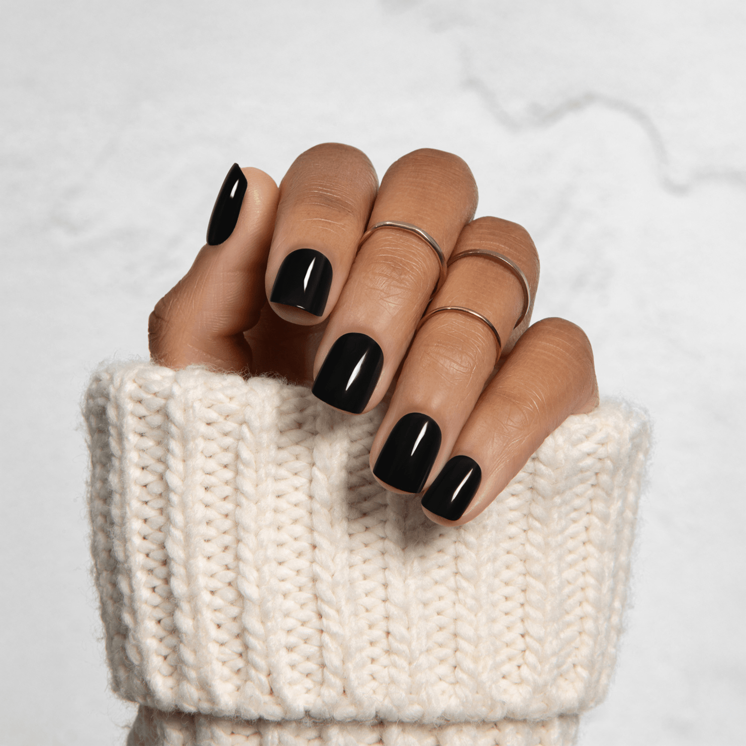 Impress Color No Glue Fake Press On Nails - All Black | Solid, Black, Short, Squoval, Manicure