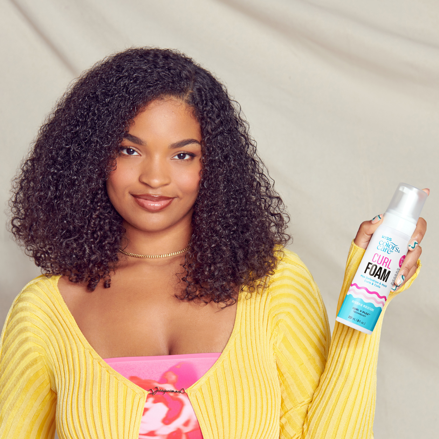 Kiss Colors &amp; Care Curl Foam Hair Mousse, Max Definition &amp; Hold - 8 fl oz