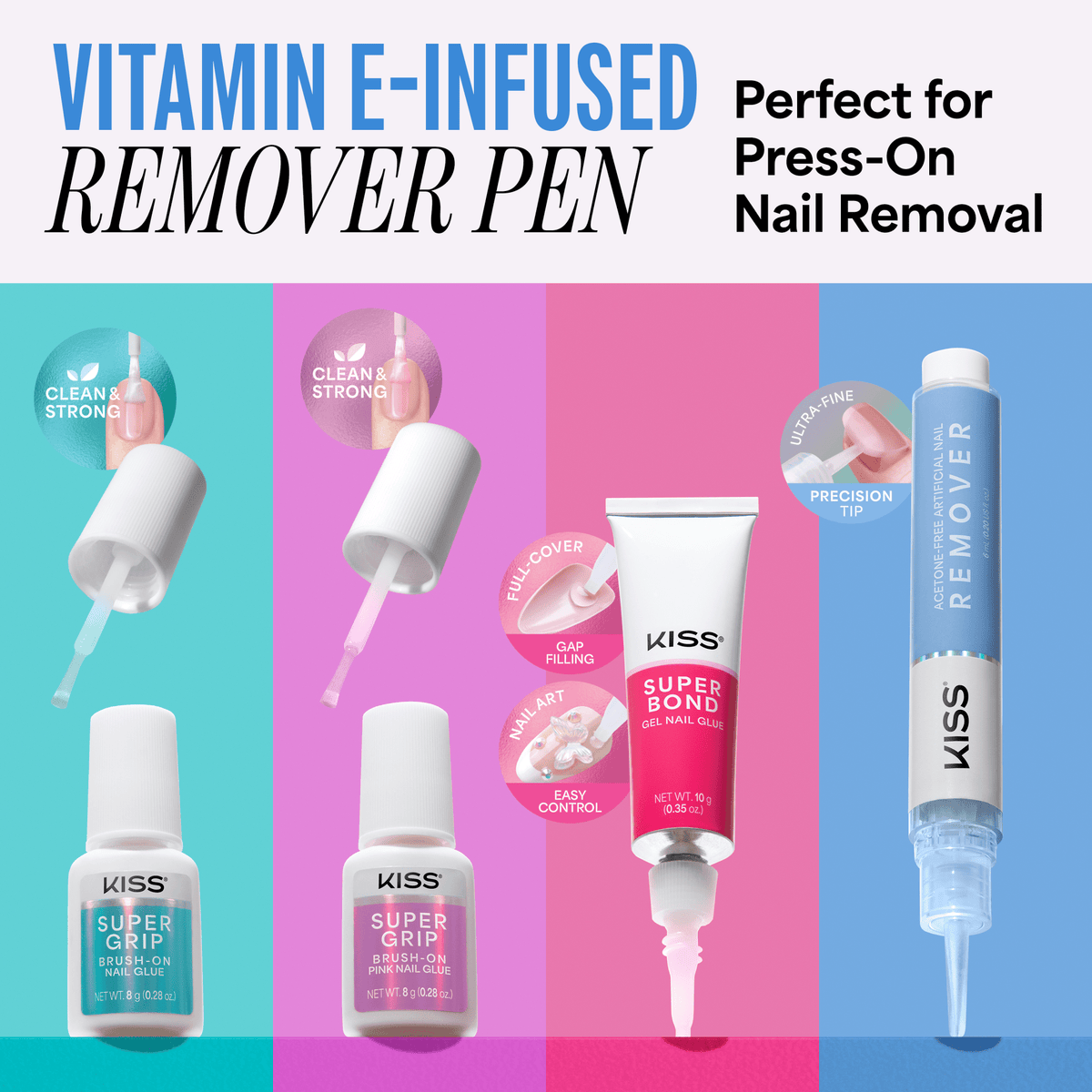 Kiss Acetone-Free Artificial Nail Remover Pen | Fake Nail Remover, Press-On Remover, Precision Tip for Gentle Removal, Non-Damaging, Vitamin E &amp; Keratin Infused, 0.2 fl. oz.