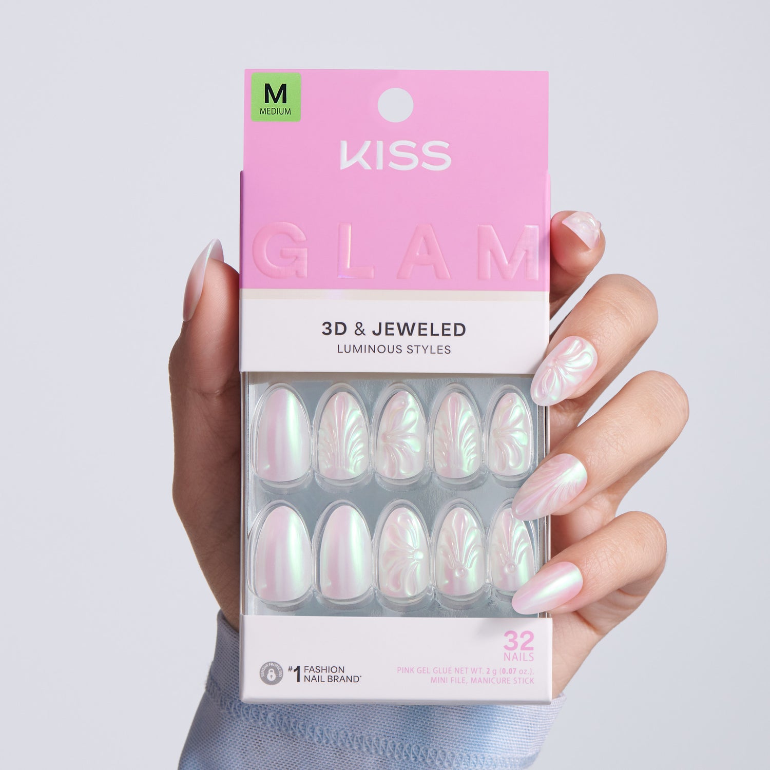 Kiss Glam Jeweled Press On Glue Nails - Pearl Dust