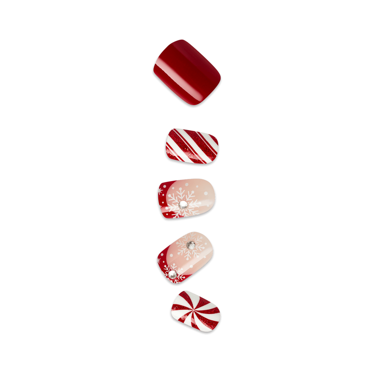 Impress Design Holiday No Glue Fake Press On Nails - Halo | Design, Red, Short, Squoval, Manicure