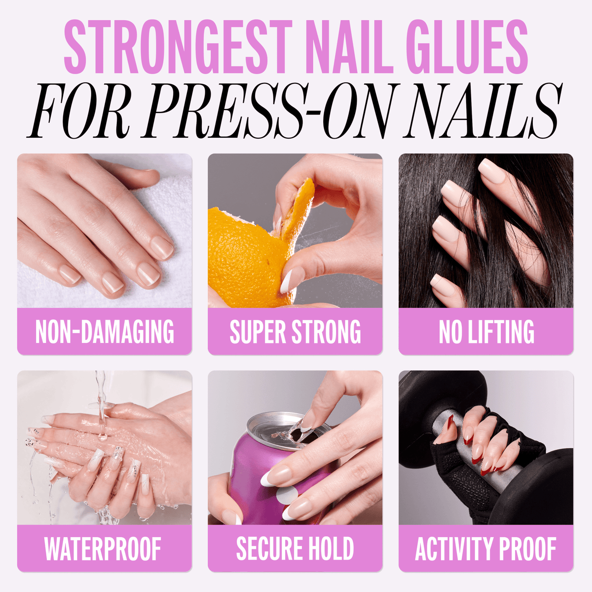 Kiss SuperGrip Brush-On Pink Nail Glue | Nail Adhesive, Press-On Glue, Vitamin E Infused, Long-Lasting Wear, Clean &amp; Strong, Pink Tint, 0.28 oz.