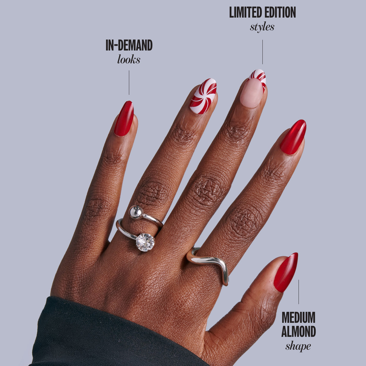 Kiss Merry Holiday Press On Fake Glue Nails - Jolly Dust | French Design, Red, Medium, Almond
