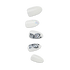 Five press-on nails in white, with two featuring iridescent glitter and two decorated with black-outlined butterfly wings accented by sparkling details.