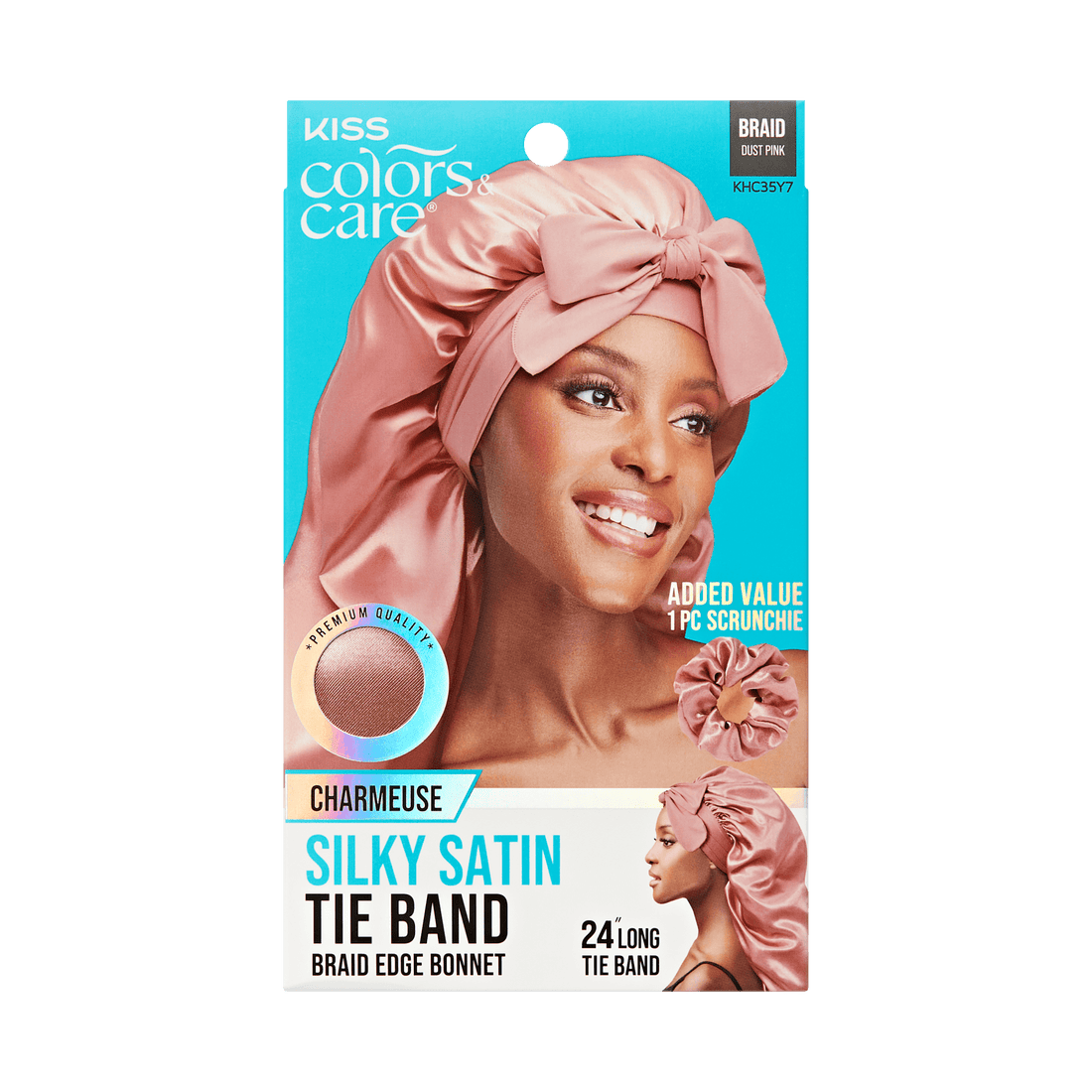 KISS Colors &amp; Care Silky Satin Tie Band Braid, Dust Pink, with scrunchie