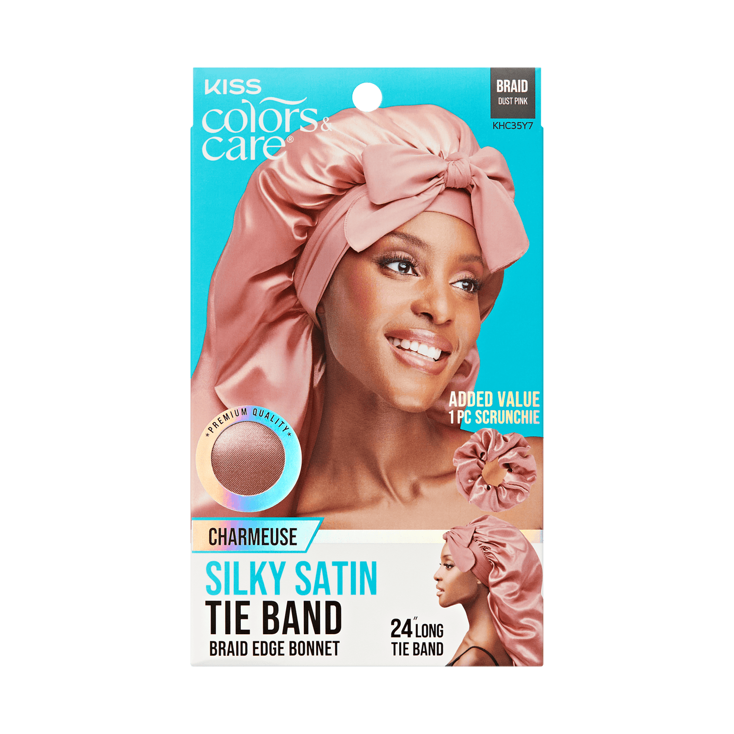 KISS Colors &amp; Care Silky Satin Tie Band Braid, Dust Pink, with scrunchie