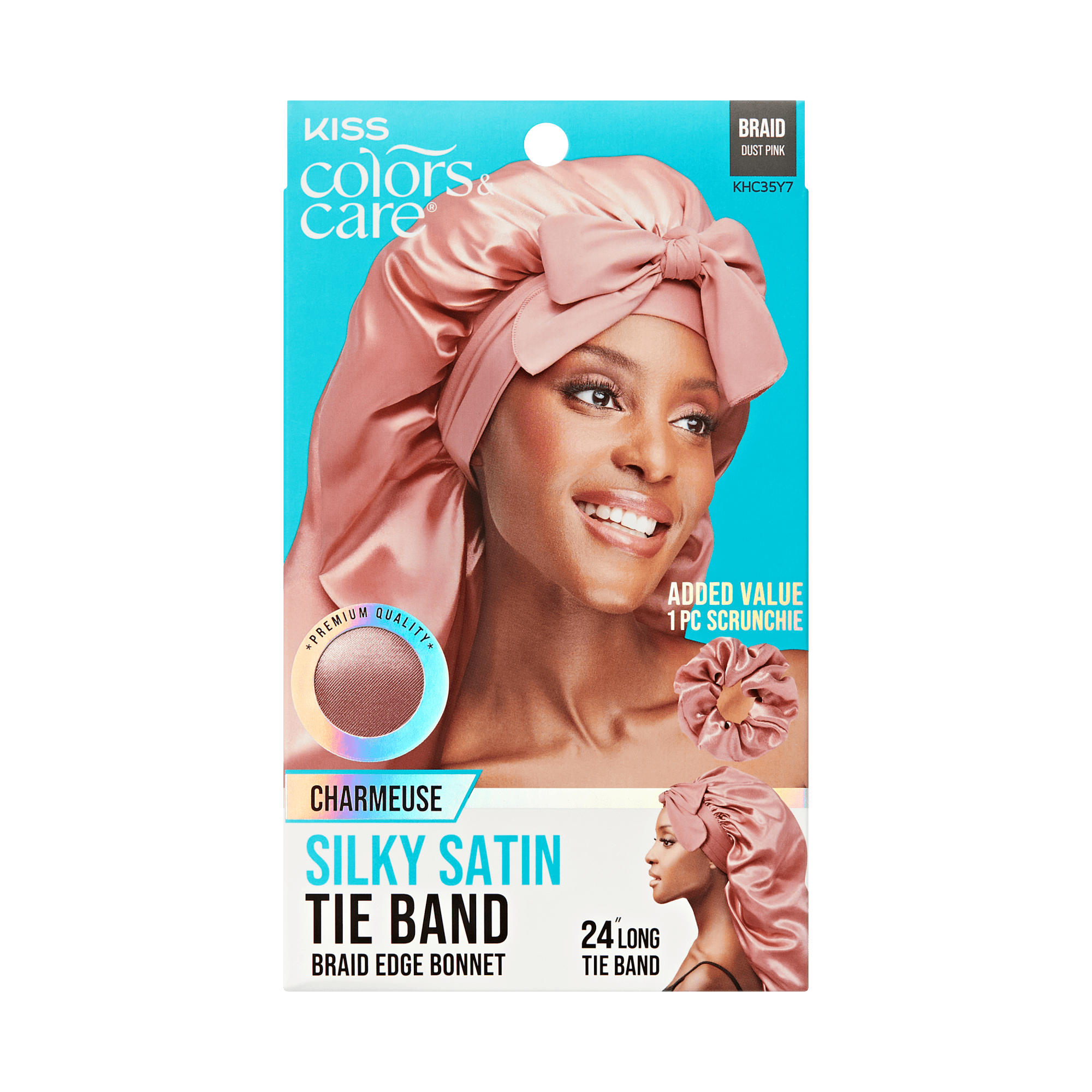 KISS Colors &amp; Care Silky Satin Tie Band Braid, Dust Pink, with scrunchie