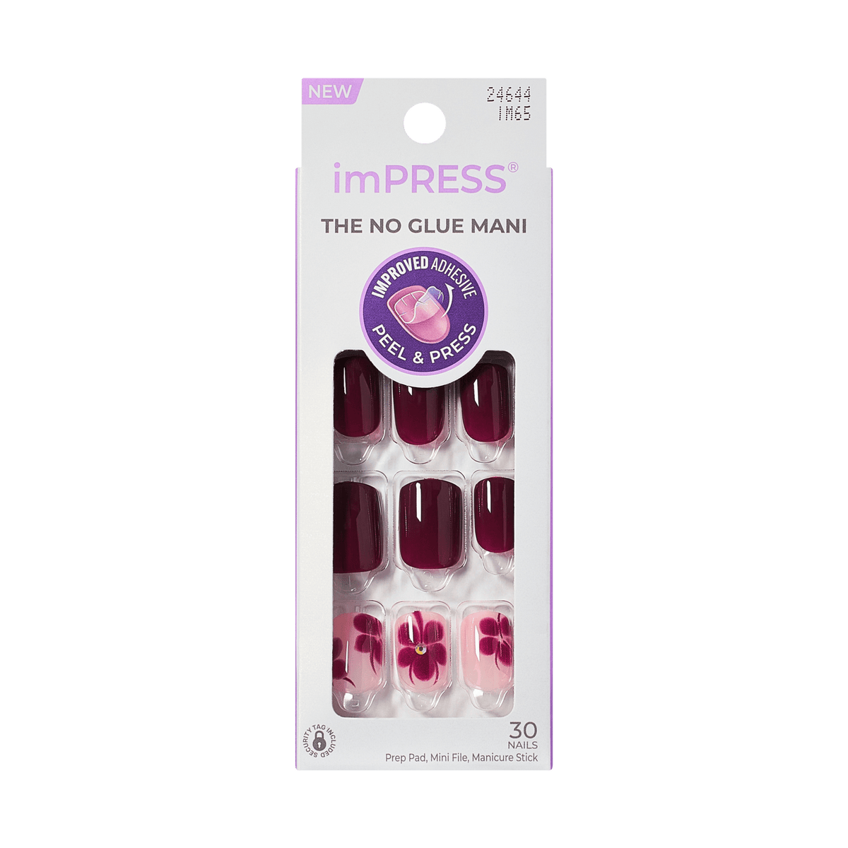Impress Design No Glue Fake Press On Nails - Glacier | Design, Red, Short, Squoval, Manicure