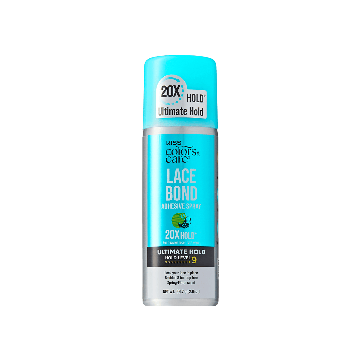 Lace bond adhesive spray can with blue label on a green background